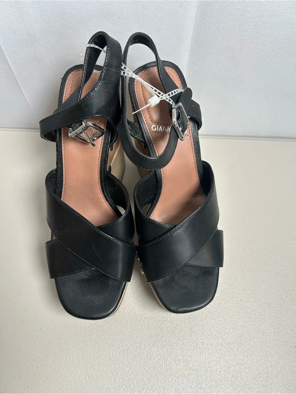 Gianni Bini Black Leather Crisscross Slingback Heels